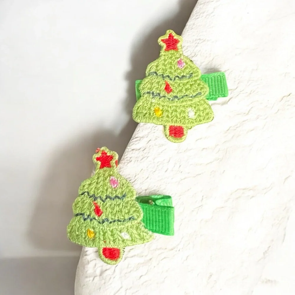 Festive Christmas Tree Hair Clips for Kids